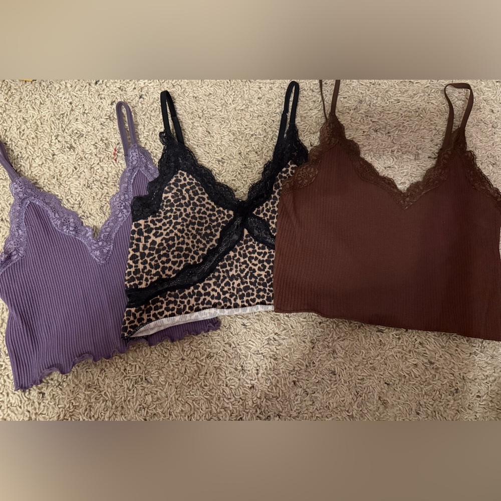 Set of Three Lace Trim Camisoles